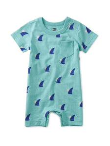 Tea Collection - Pocket Shortie Baby Romper - Shark Fin Sunset in Teal