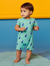 Load image into Gallery viewer, Tea Collection - Pocket Shortie Baby Romper - Shark Fin Sunset in Teal