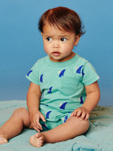 Load image into Gallery viewer, Tea Collection - Pocket Shortie Baby Romper - Shark Fin Sunset in Teal