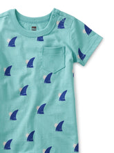 Load image into Gallery viewer, Tea Collection - Pocket Shortie Baby Romper - Shark Fin Sunset in Teal