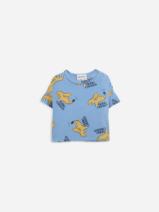 BOBO CHOSES - Sniffy Dog All Over S/S Tee - Light Blue