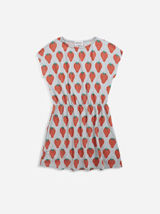 BOBO CHOSES - Strawberry All Over Short Sleeve Dress - Light Grey