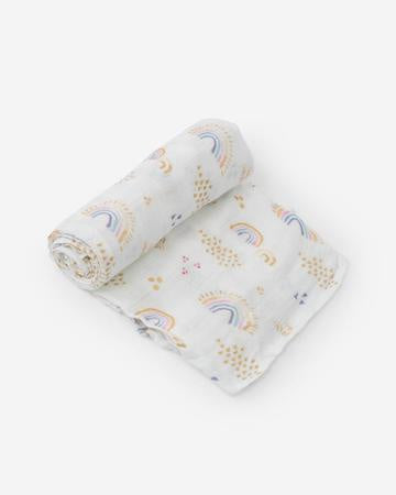 little unicorn - Deluxe Muslin Swaddle Single - Rainbows & Raindrops