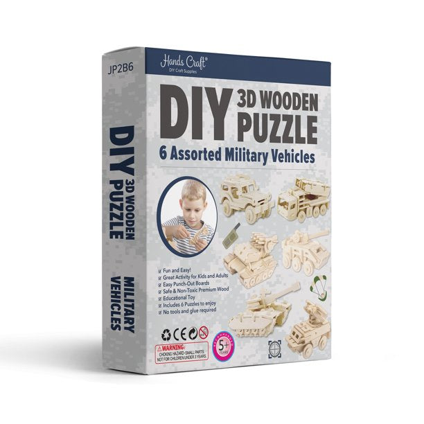 Hands Craft - DIY 3D Wooden Puzzle Military Vehicles - 6 ct.