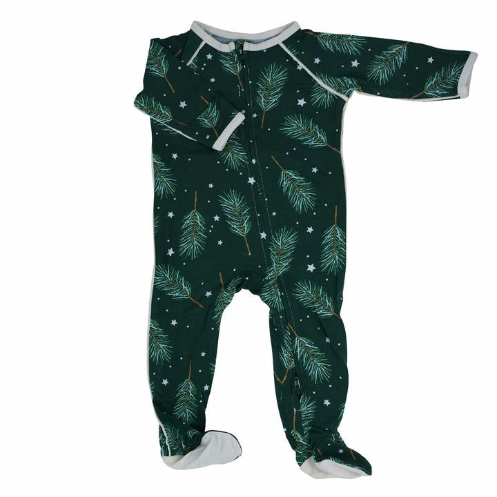 Sweet Bamboo - Bamboo Piped Zipper Footie - Pine Sprigs