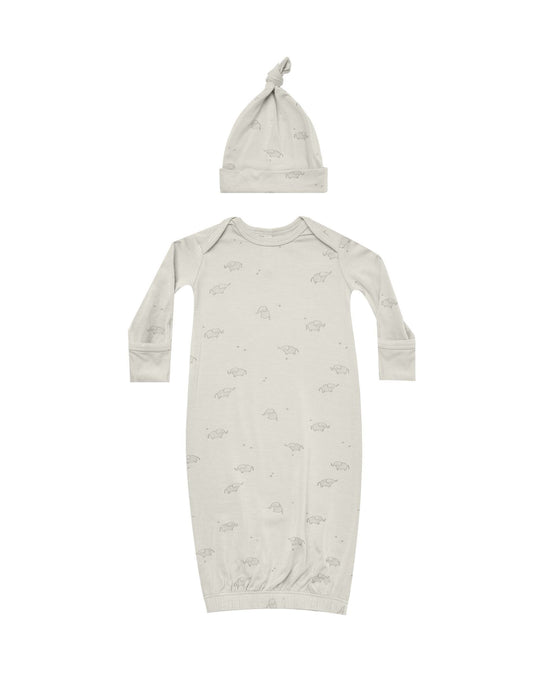 Quincy Mae - Bamboo Baby Gown + Hat - Elephants - One Size