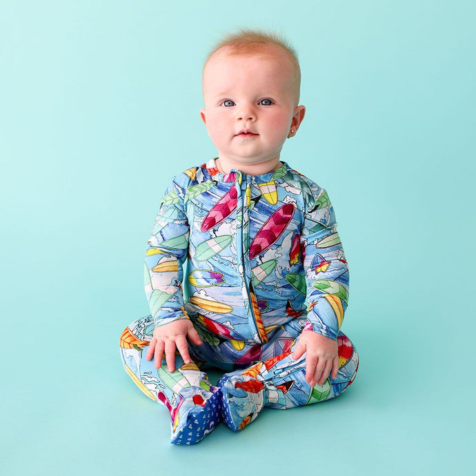 Footie Zippered One Piece - Wave