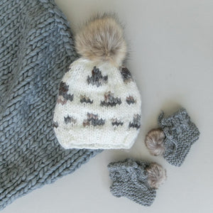 The Blueberry Hill - Hannah Leopard Hat with Fur Pom - Cream