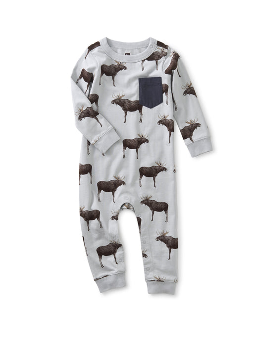 Tea Collection - Long Sleeve Baby Romper - Moose Crossing