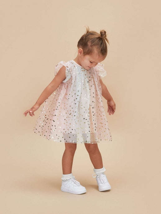 Huxbaby - Unicorn Hearts Flutter Sleeve Dress - Multi