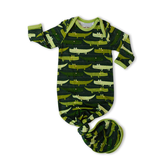 Little Sleepies - Green Crocodiles Bamboo Viscose Infant Knotted Gown