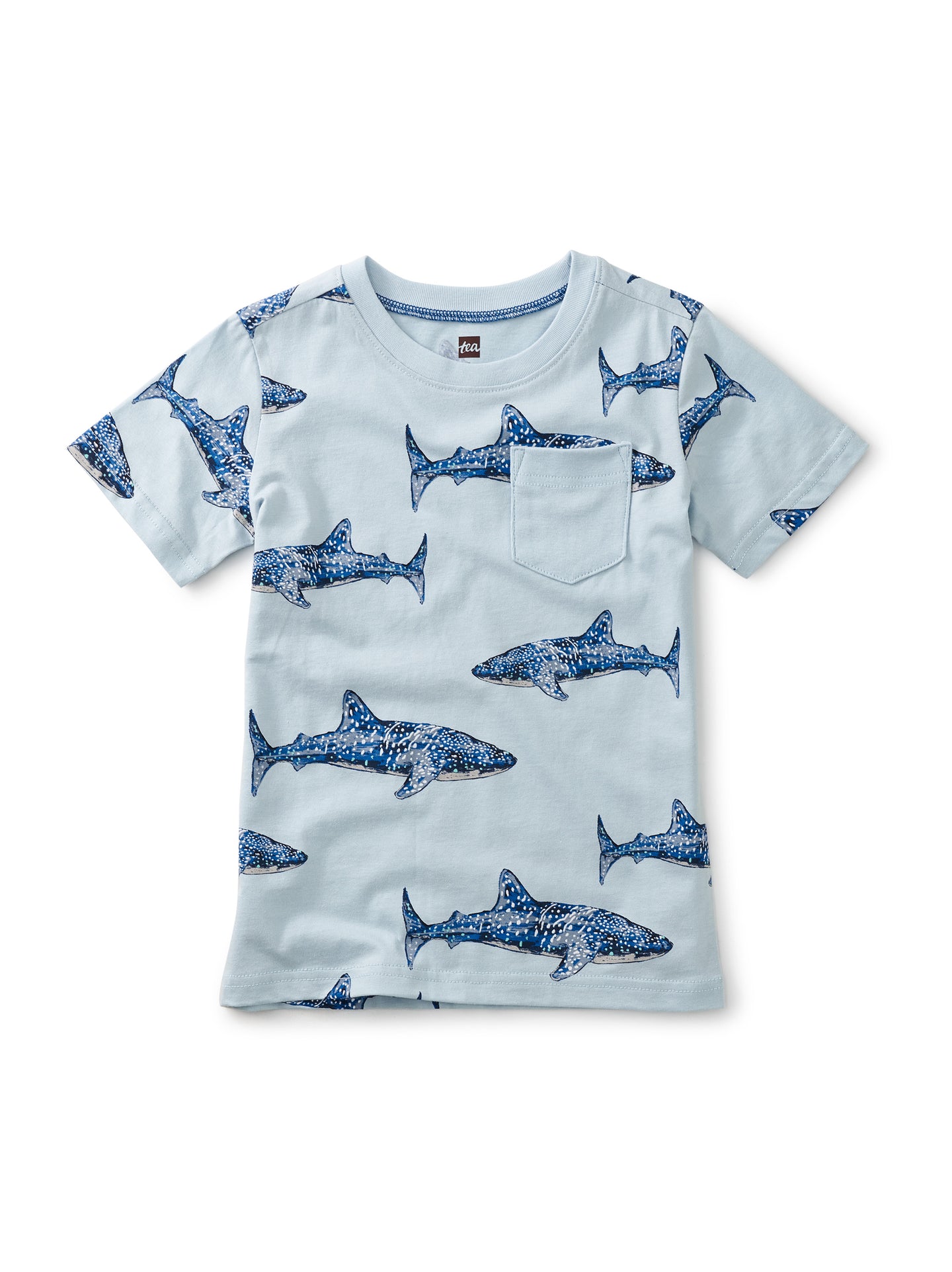 Tea Collection - Printed Pocket Tee - Whale Sharks In Blue