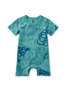 Tea Collection - Double Pocket Baby Romper - Sketched Octopi in Blue