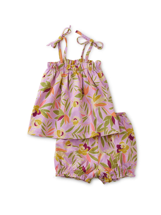 Tea Collection - Tie Shoulder Strap Baby Set - Tropical Gardenia in Purple