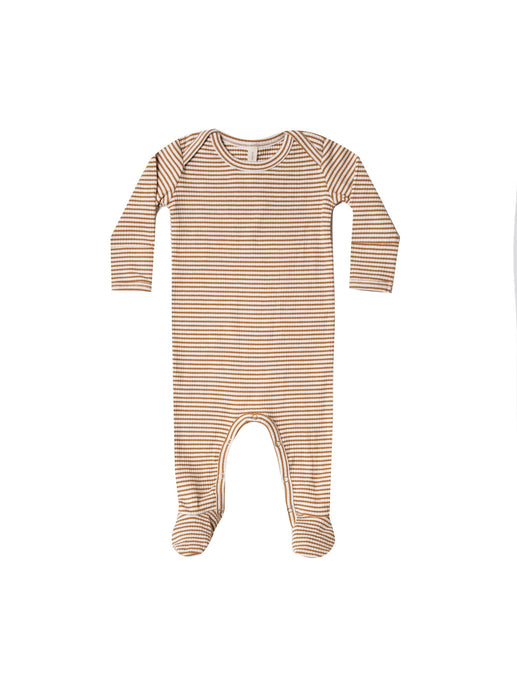 Quincy Mae - Organic Ribbed Footie - Walnut Stripe