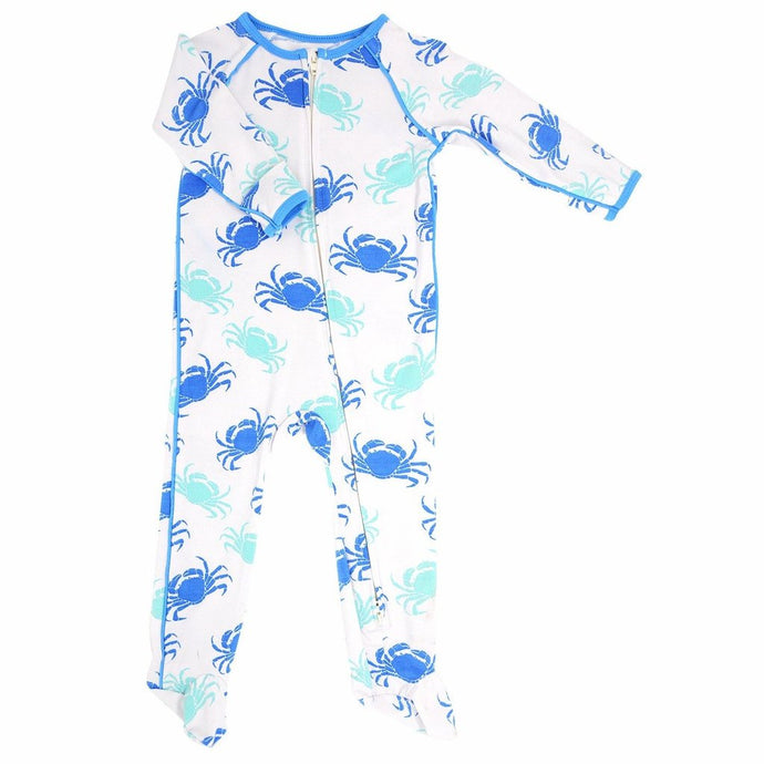 Sweet Bamboo - Piped Zipper Footie - Blue Crabs