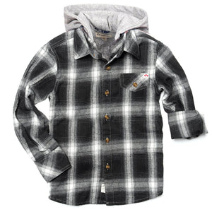 Appaman - Glen Hooded Shirt - Greyscale Plaid