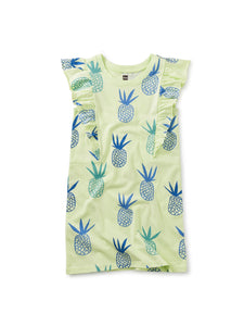 Tea Collection - Short Sleeve Ruffle Dress - Pineapples in Portugal