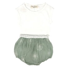 Load image into Gallery viewer, Opililai - Dandelion Shimmer Sleeveless Bubble Romper - Green/Ivory