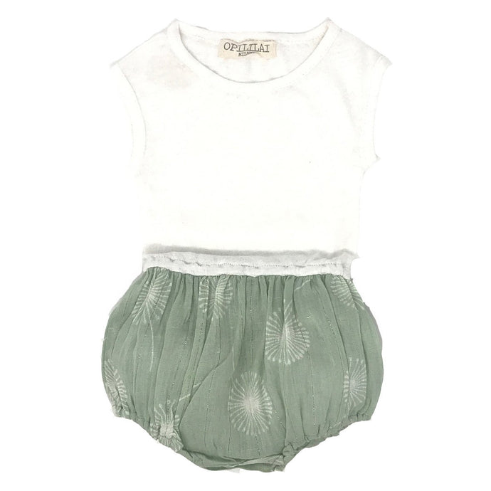 Opililai - Dandelion Shimmer Sleeveless Bubble Romper - Green/Ivory