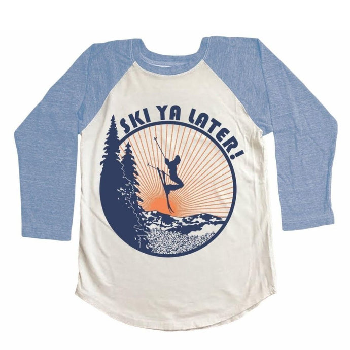 Tiny Whales - Ski Ya Later Raglan - Natural/Tri Blue
