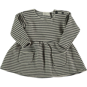 Organic Striped Warm Fleece Dress - Stone