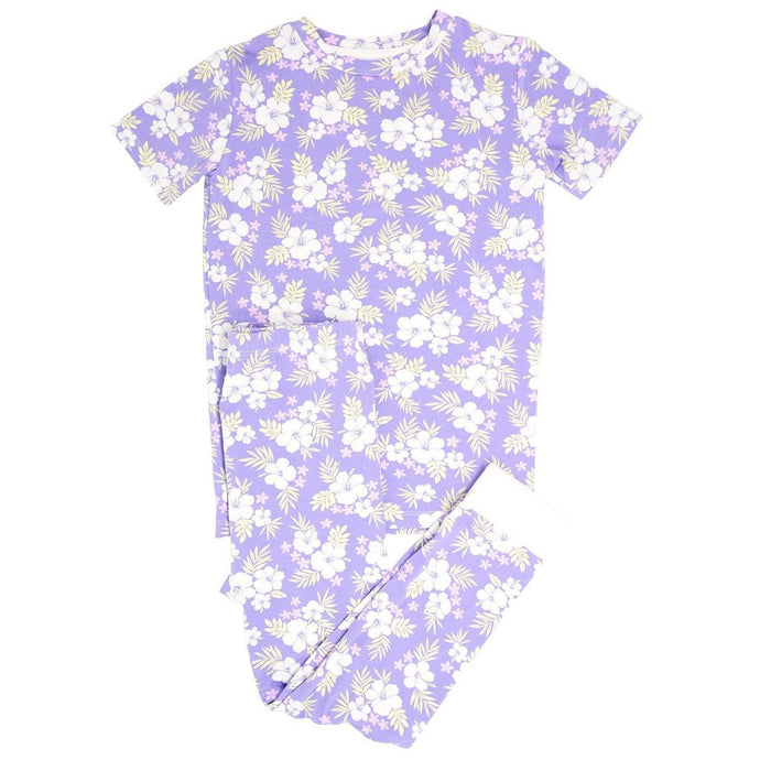 Sweet Bamboo - Big Kid Pj's Short Sleeve/Long Pant - Purple Hibiscus