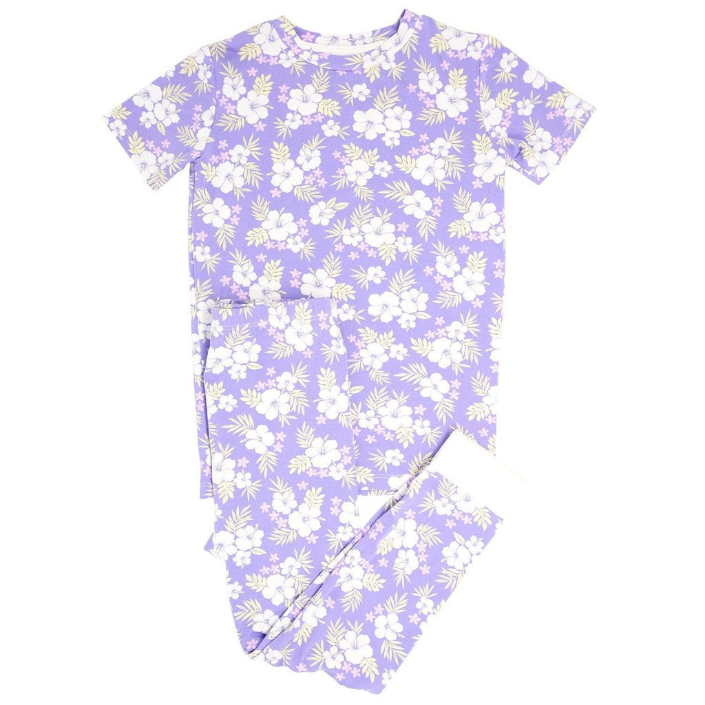 Sweet Bamboo - Big Kid Pj's Short Sleeve/Long Pant - Purple Hibiscus