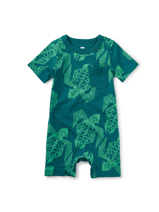 Tea Collection - Rib Pocket Shortie Baby Romper - Iberia Turtles