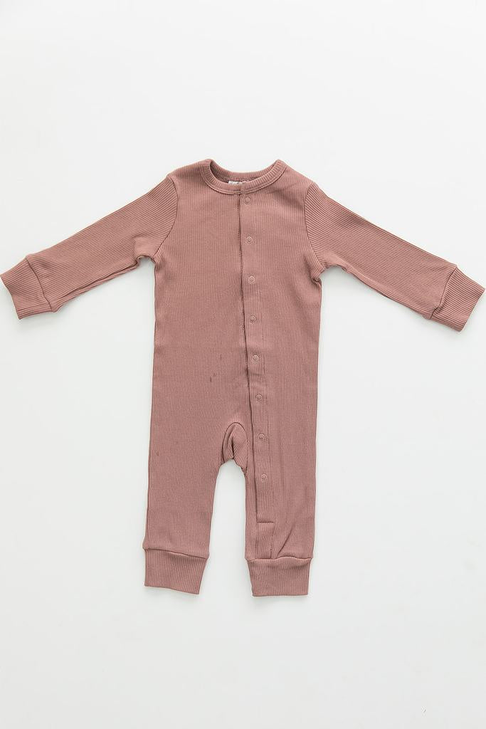 Dusty Rose Organic Cotton Ribbed Footless One-Piece