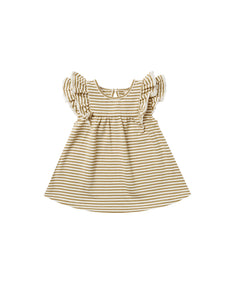 Quincy Mae - Flutter Dress - Gold Stripe
