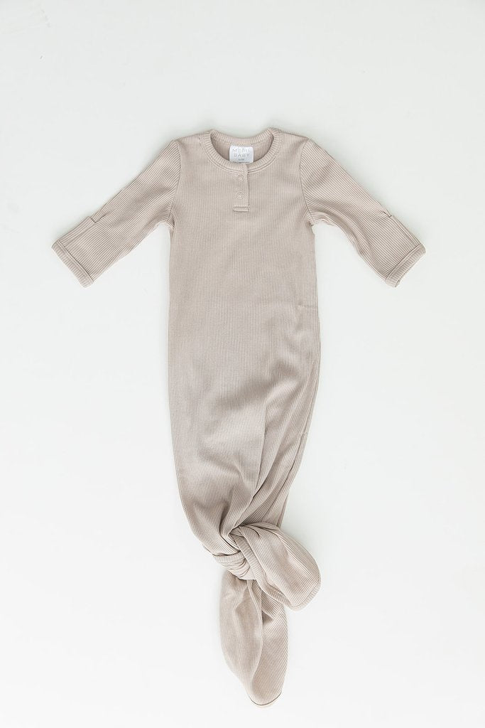 Mebie Baby - Oatmeal Organic Cotton Ribbed Knot Gown