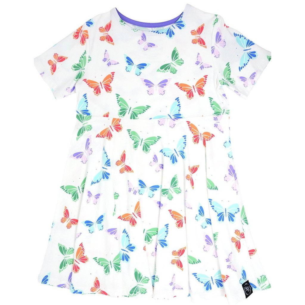 Sweet Bamboo - Swirly Girl Dress w/Cap Sleeve - Rainbow Butterflies