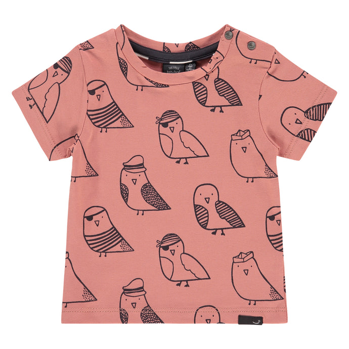 Babyface - Organic Baby Boys SS Pirate Bird Tee - Dark Salmon