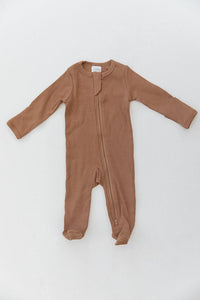 Mebie Baby - Mustard Organic Cotton Ribbed Footed Zipper One-Piece
