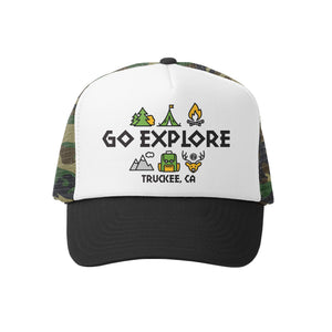 Grom Squad - Go Explore Truckee CA Hat - Camo/White