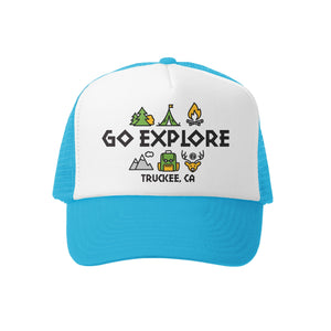 Grom Squad - Go Explore Truckee CA Hat - Aqua/White