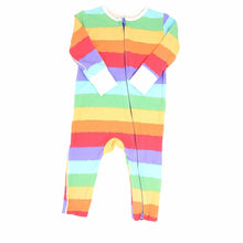 Load image into Gallery viewer, Sweet Bamboo - Piped Zipper Romper - Rainbow Stripe