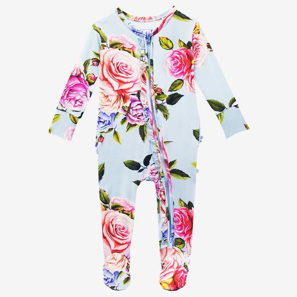 Country Rose - Footie Ruffled Zippered One Piece