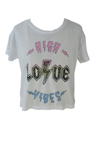 Flowers By Zoe - Cropped High Love Vibes Tee - White