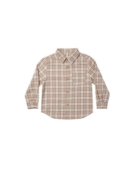 Rylee + Cru - Long Sleeve Collared Shirt - Mocha Plaid