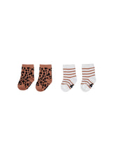 Load image into Gallery viewer, Huxbaby - Organic Terracotta Stripe/Ocelot 2 Pk Socks