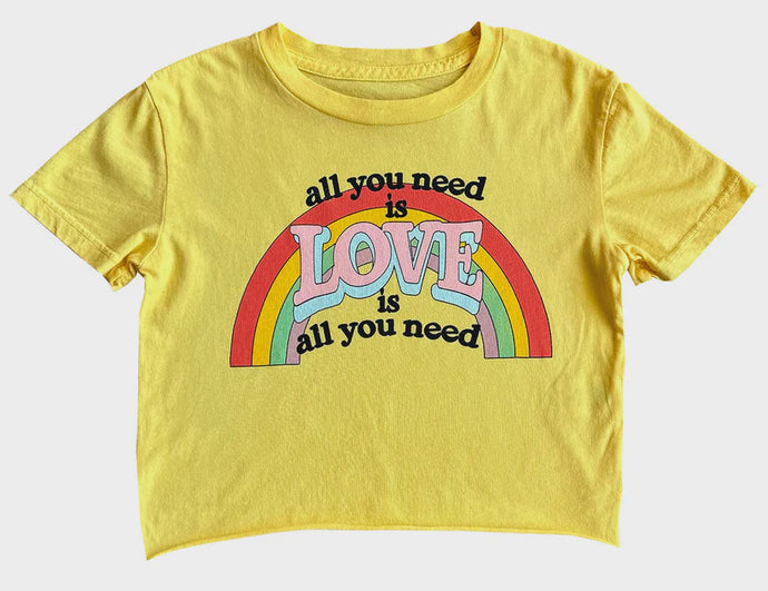 Rowdy Sprout - All You Need Is Love Organic Short Sleeve Not Quite Crop Tee - Sunrise