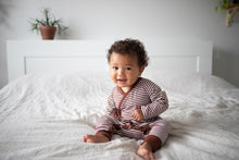 Load image into Gallery viewer, Haven Kids Bamboo Kimono Romper - Redwood Stripes