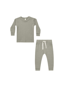 Quincy Mae - Waffle Top + Pant Set - Basil