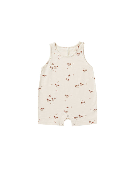 Sleeveless Romper - Palms - Natural