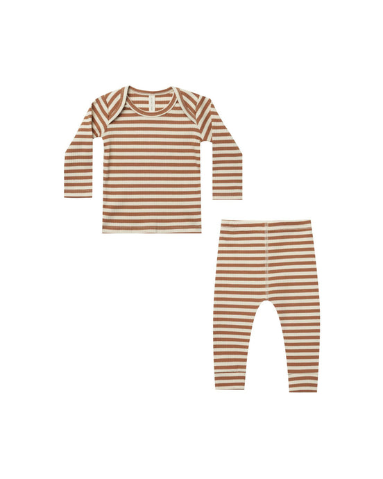 Ribbed Tee And Legging Set - Cinnamon Stripe