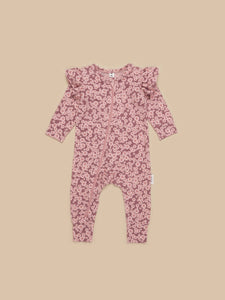 Huxbaby - Organic Flower Bear Zip Romper - Dusty Plum