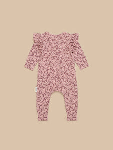 Huxbaby - Organic Flower Bear Zip Romper - Dusty Plum