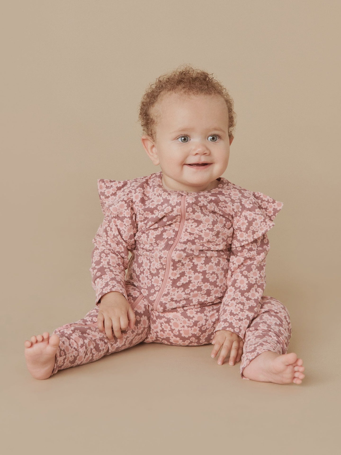 Huxbaby - Organic Flower Bear Zip Romper - Dusty Plum